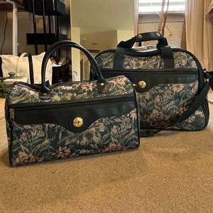 Jaguar Floral Canvas Tapestry Bag Luggage Set Vintage 50’s Style Luggage